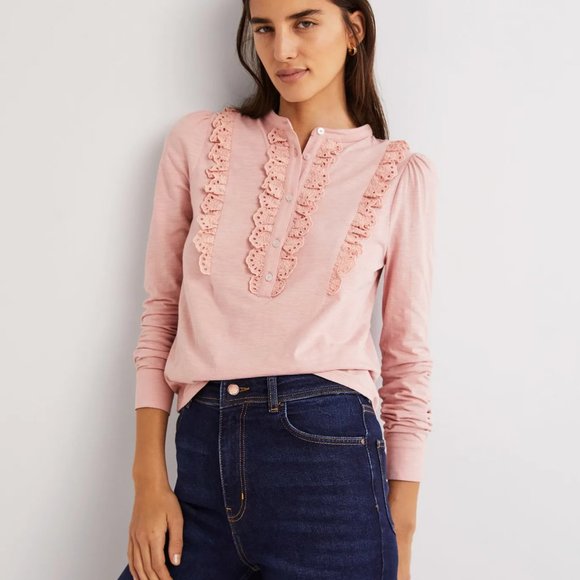 Boden Tops - NWT BODEN Broderie Ruffle Jersey Top Milkshake Pink 12
